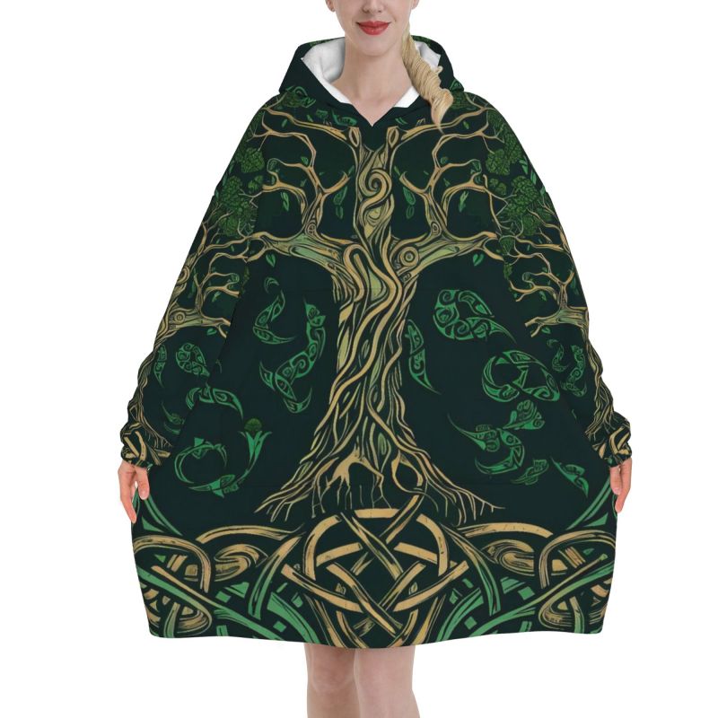 Sherpa Hoodie Fleece - Coperta con cappuccio modello celtico albero