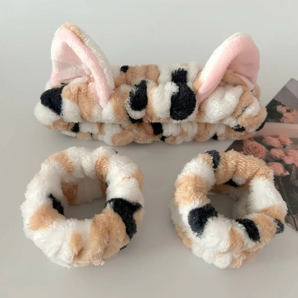 Winter Headband Fleece - 3 pz/set Stampa Leopardo Simpatico Orecchio