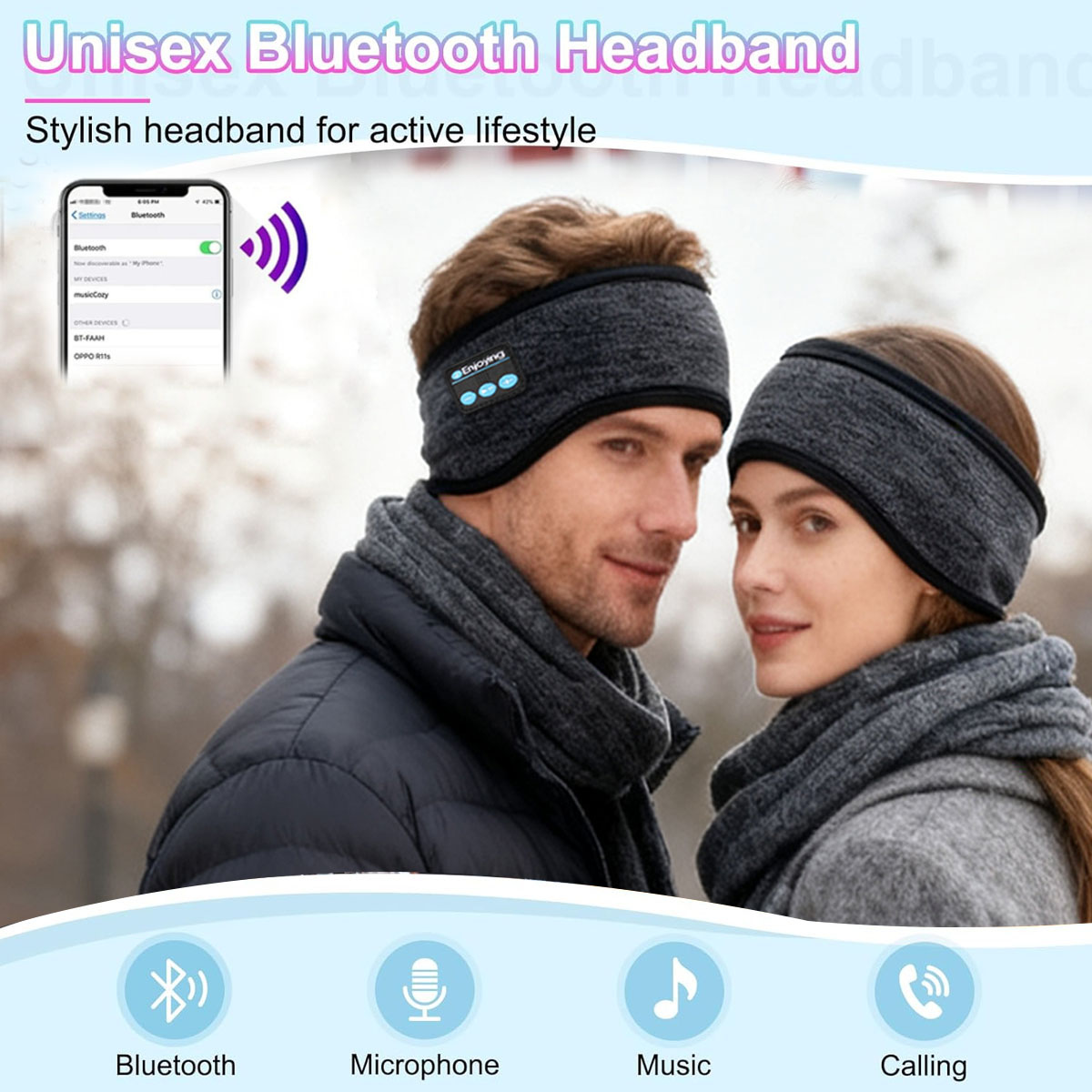 Winter Headband Fleece - Cuffie Bluetooth senza fili Fascia Sport