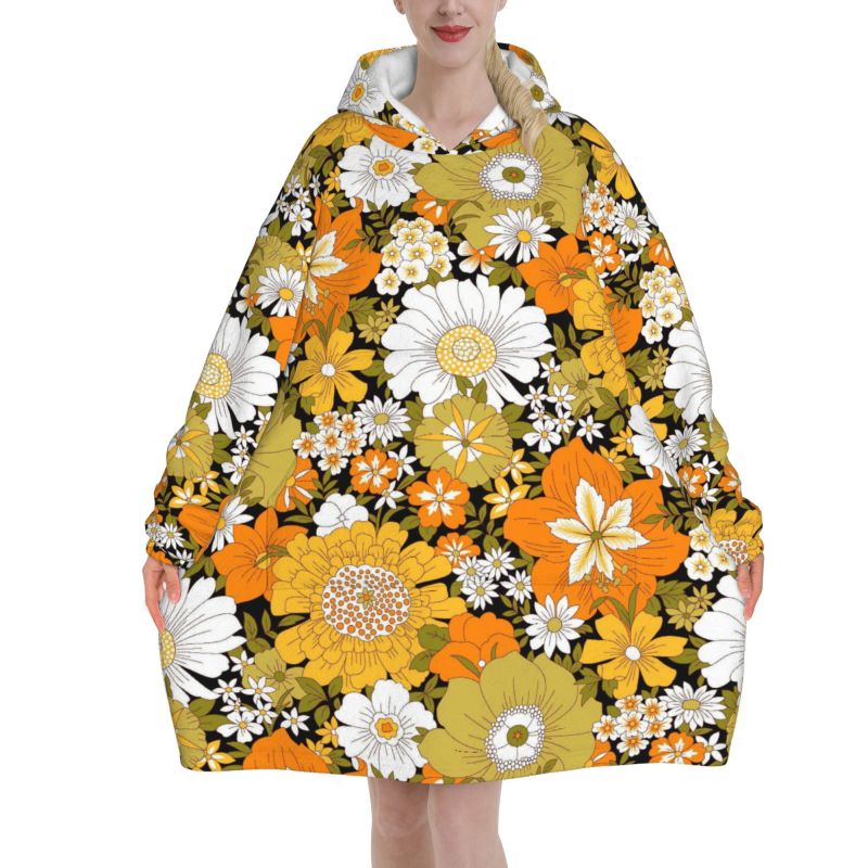 Sherpa Hoodie Fleece - Felpa con cappuccio coperta retrò floreale