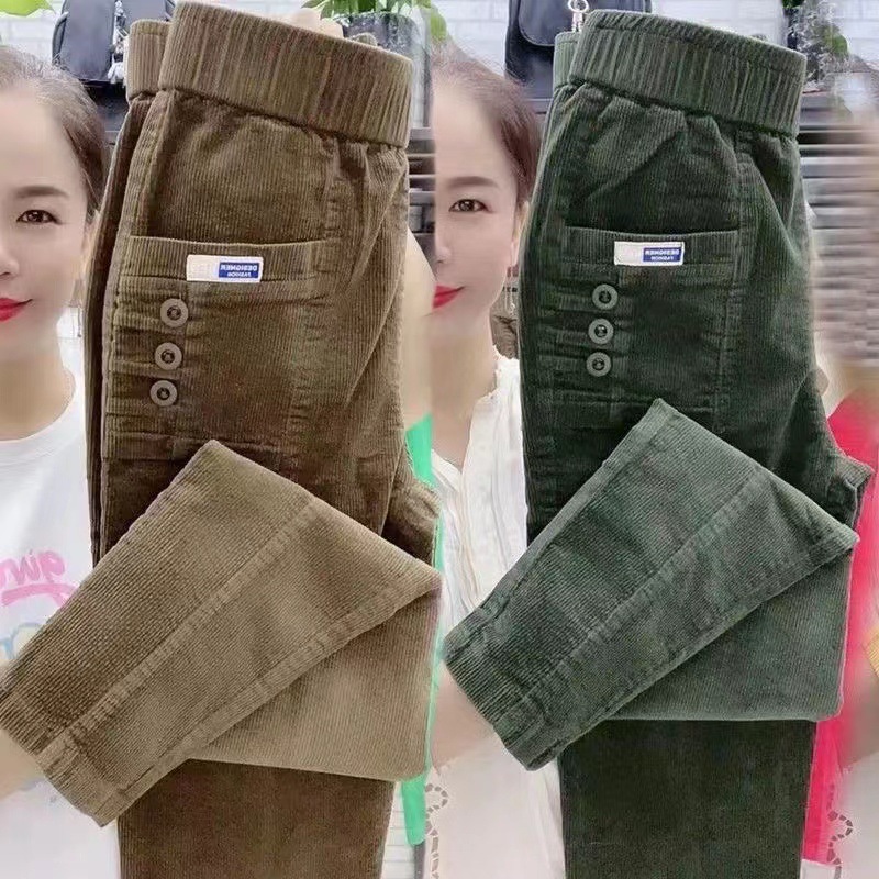 Corduroy Pant Warm - Pantaloni larghi da donna caldi primavera